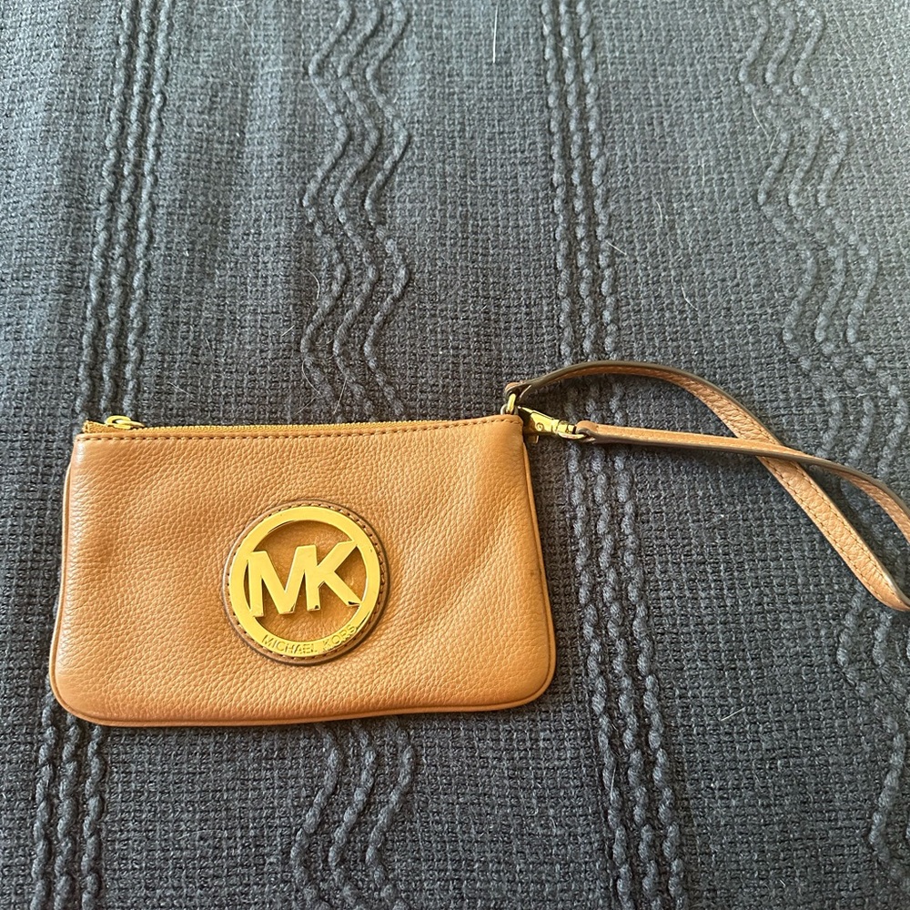 Michael Kors Camel Wristlet with Gold Logo